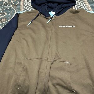 Scotch & Soda Men's Olive and Navy Zip-Up Sweater